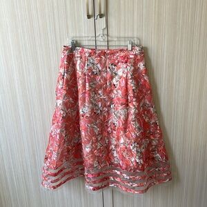 Anthropologie Pink and Orange Floral Skater Skirt SZ 14